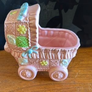 1980’s Relpo made in Japan 2271 pink ceramic baby carriage planter/floral holder